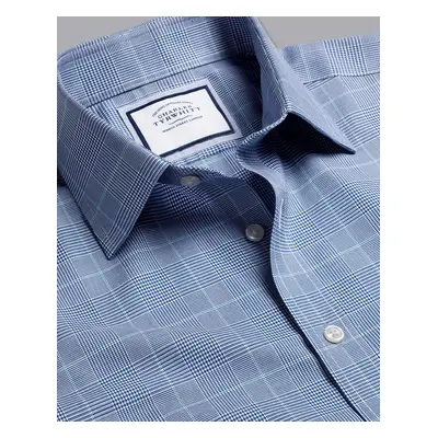 Men's Non-Iron Prince Of Wales Checkered Cotton Formal Shirt - Royal Blue Single Cuff, by Charle