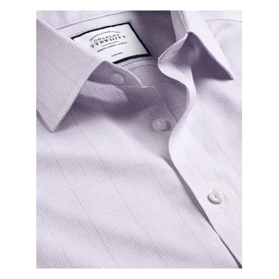 Men's Non-Iron Twill Puppytooth Checkered Cotton Formal Shirt - Lavender Purple Single Cuff, by 