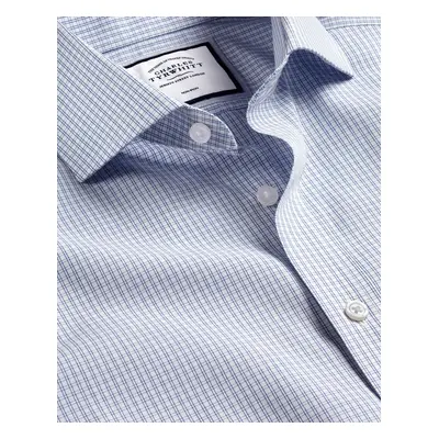 Men's Cutaway Collar Non-Iron Double Checkered Cotton Formal Shirt - Cobalt Blue Single Cuff, by