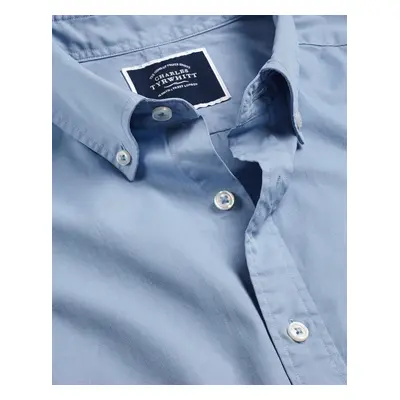 Men's Button-Down Collar Washed Fine Twill Cotton Shirt - Sky Blue Single Cuff, by Charles Tyrwh