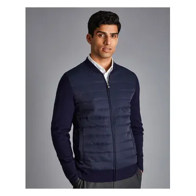 Men's Merino Zip Through Hybrid Bomber Jacket - Navy, by Charles Tyrwhitt