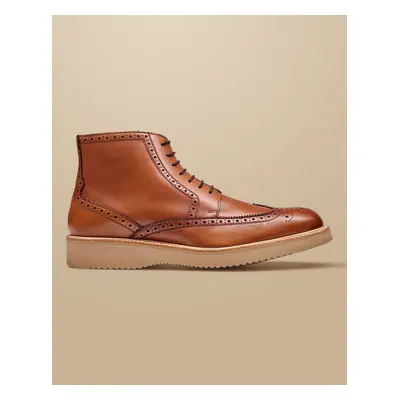 Men's Leather Brogue Boots - Dark Tan Brown, by Charles Tyrwhitt