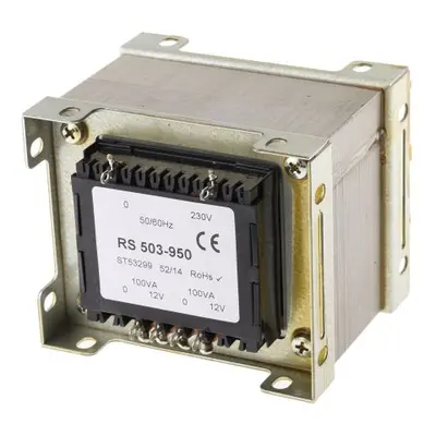 RS PRO 200VA 2 Output Chassis Mounting Transformer, 12V ac, IEC 61558-2-6