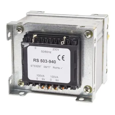 RS PRO 504313 2 Output Chassis Mounting Transformer, 9V ac, IEC 61558-2-6