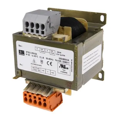 Block 250VA 2 Output Chassis Mounting Transformer, 2 x 12V ac