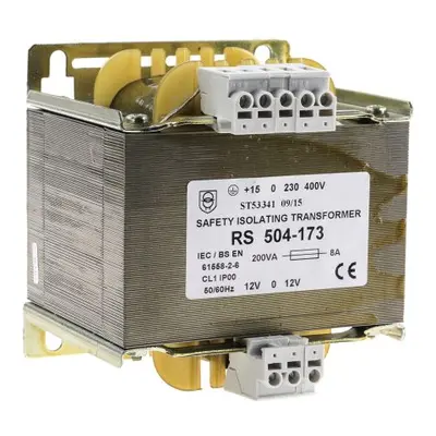 RS PRO 200VA 1 Output Chassis Mounting Transformer, 12V ac, IEC 61558-2-6