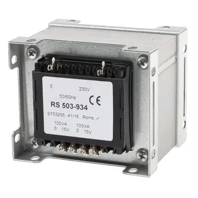 RS PRO 200VA 2 Output Chassis Mounting Transformer, 15V ac, IEC 61558-2-6