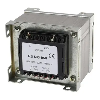 RS PRO 200VA 2 Output Chassis Mounting Transformer, 20V ac, IEC 61558-2-6