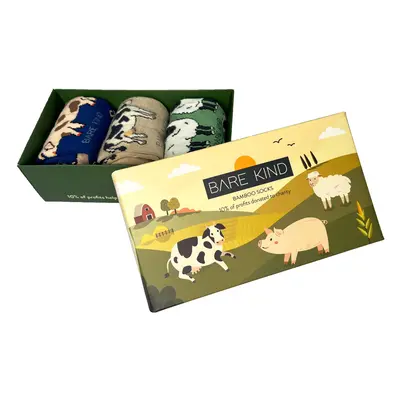 Farm Animals Bamboo Socks Gift Box of 3 | UK Adult 7-11