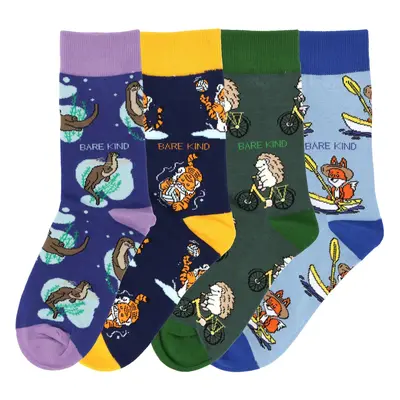 The Sporty Animals 4 Pack Bamboo Sock Set | UK Adult 4-7