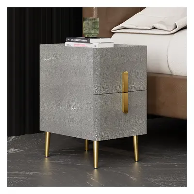 Inarrow Modern Grey Shagreen Nightstand Bedside Table with 2 Drawers in Gold Legs