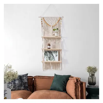 90cm Wall Hanging Plant Shelf 3-Tier Macrame Floating Shelf