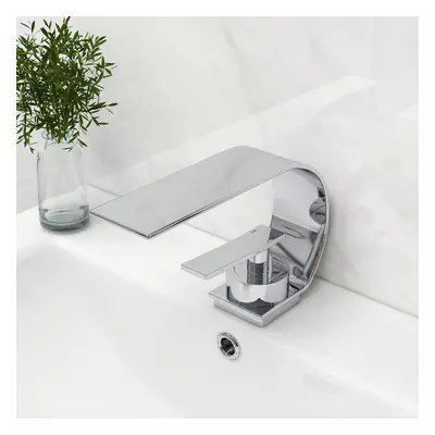 Single Lever Handle Waterfall Arc Bathroom Mixer Tap Chrome Solid Brass