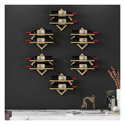 Gold Wall Mounted Wine Bottle Rack 6 Piece 12 Bottle Metal Hanging Wine Rack