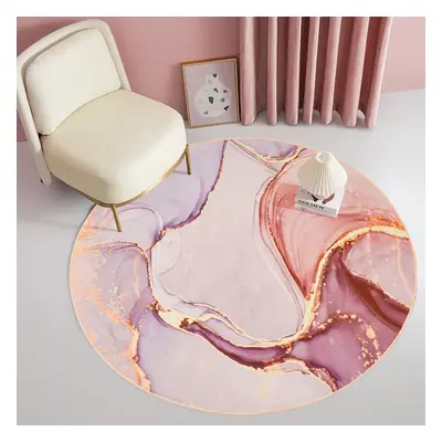 Modern Pink and Gold Abstract Round Area Rug 1200mm x 1200mm Flowing Pattern