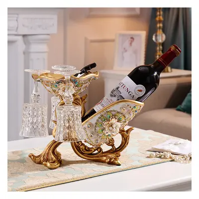 European Style Vintage Tabletop Wine Bottle Rack with Glass Holder in Gold