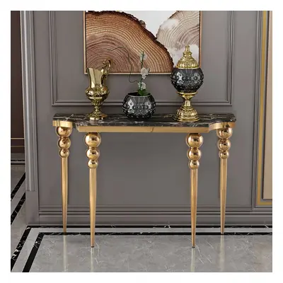 1200mm Mid-Century Modern Black Narrow Console Table Faux Marble Entryway Table Stainless Steel 