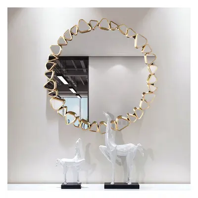 600mm Modern Large Gold Round Pebble Wall Mirror Decor with Geometric Frame Living Room