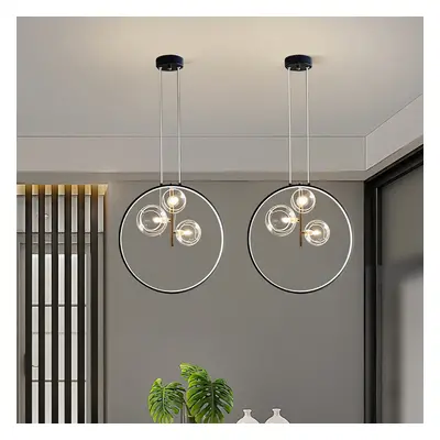 Black Pendant Light Minimalist Glass Globe LED 3-Light for Dining Room