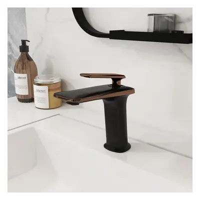 Black and Rose Gold Monobloc Single Lever Handle Solid Brass Bathroom Basin Mixer Tap