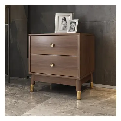 Ultic Walnut Nightstand 2-Drawer Chest Low Bedside Table with Sotrage