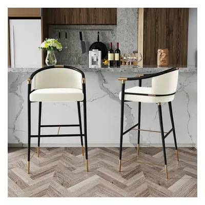 Craines Bar Height Bar Stool with Arms in Beige Upholstery Velvet