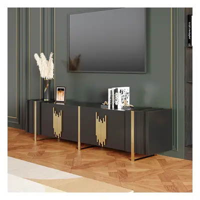 Aurea 2000mm Light Luxury TV Stand Black Rectangular with 4 Doors & 2 Shelves in Gold