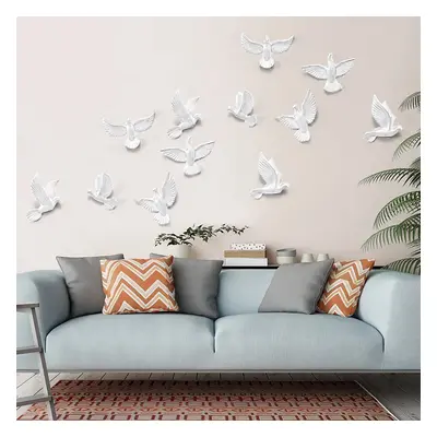 6 Pieces White Resin Flocking Birds Wall Decor Set for Living Room - DIY Combination