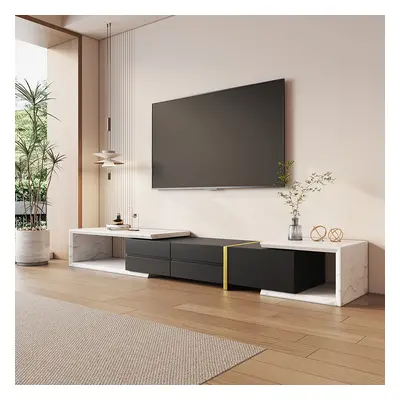 1300mm to 2200mm Extendable TV Stand White & Black Corner Media Console with 2 Drawers