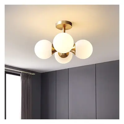 Brass 4-Light Semi-Flush Mount Ceiling Light Globe Shade Mini Chandelier Ceiling Light