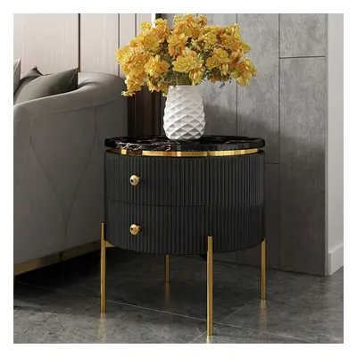 Yelly Modern Round End Table With Storage Black Faux Marble Side Table Gold Legs