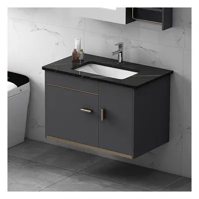 24" Floating Wood Bathroom Vanity Set with Black Faux Marble Top & Ceramic Sink