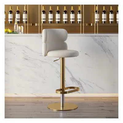 Bar Stool Velvet Upholstery Swivel Beige with Backrest Adjustable Height in Gold Finish Counter 