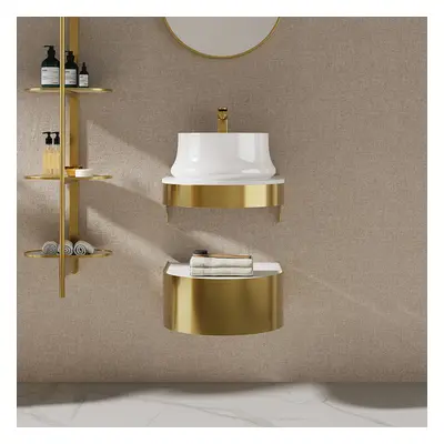 460mm Modern Luxury Floating Bathroom Vanity Set With Single Basin in Gold & White