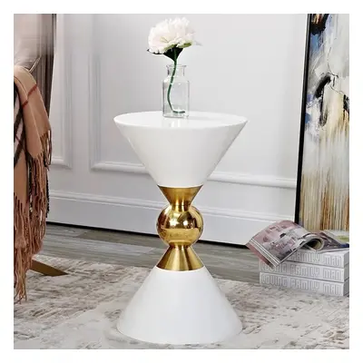 Modern Round White End Table of Hourglass Fiberglass in Small