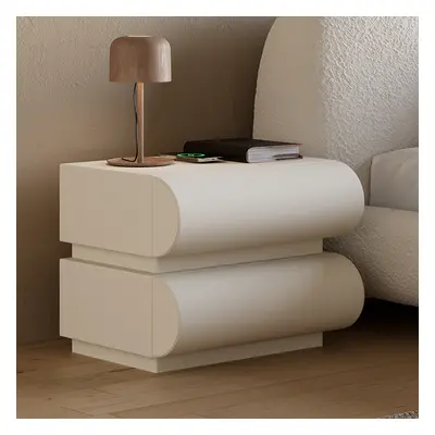 Modern White Leather Smart Nightstand with Wireless Charger 2 Drawers Bedside Table with USB & T