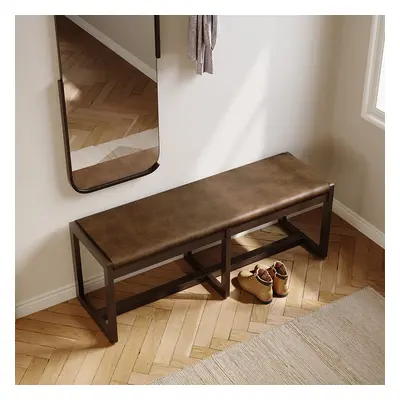 1200mm Mid-Century Modern Walnut Entryway Bench PU Leather Upholstered Bench Ash Wood Legs