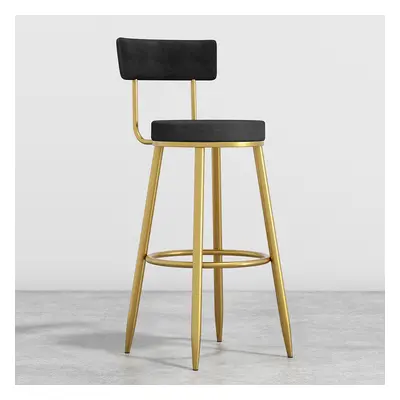 Round Black Bar Height Stool Velvet Upholstery with Back & Footrest for Kitchen Island