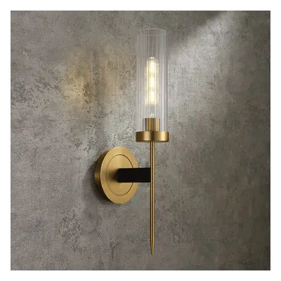 Modern Minimalist 1-Light Cylinder Clear Ribbed Glass Shade Wall Sconces