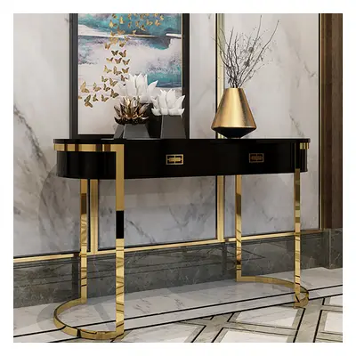 1000mm Black Modern Console Table with Drawers and Double Stainless Steel Sled