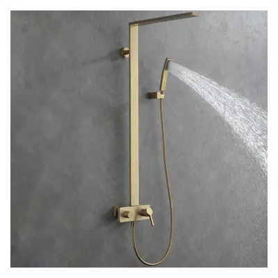 Exposed Brushed Gold Wall-Mount Rain Shower Set with Hand Shower