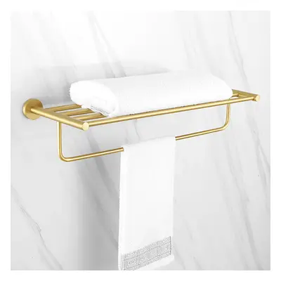 610mm Wall Mounted Brass Bathroom Shelf with Towel Rack in Brushed Gold