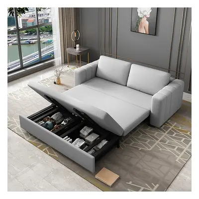 82" Cotton and Linen Upholstered Convertible Sofa Bed Gray Sleeper Couch with Storage