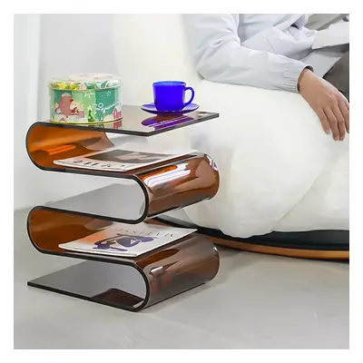 Acrylic End Table Tea Brown with Storage Wavy Shape Side Table