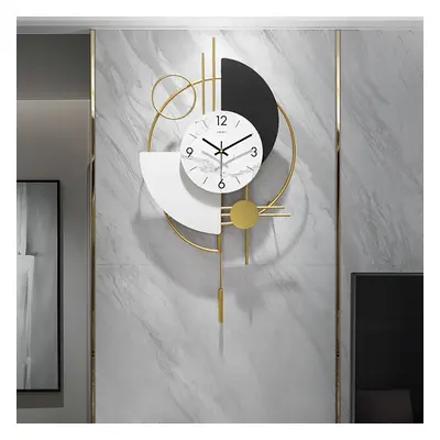 3D Mute Metal Wall Clock with Gold Pendulum Modern Round Decor Art Living Room Bedroom