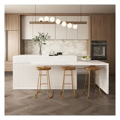 81"-106" Extendable Kitchen lsland Marble Pattern Top with Drawers White Modern