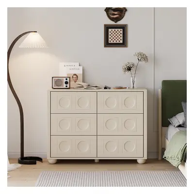 1200mm Japandi Wash White Dresser 6 Drawer Chest Cabinet with Storage