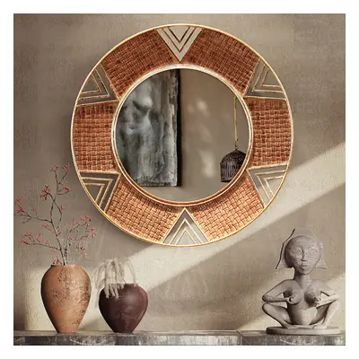 Modern Large Wall Mirror Decorative Round Metal Wall Decor Mirror in Brown