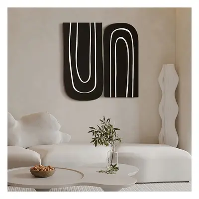 2 Pieces Minimalist Abstract Geometric Wall Decor Art Set Living Room in Black & White