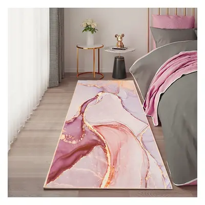 600mm x 2400mm Pink and Gold Abstract Modern Runner Rug Kitchen & Hallway Carpet with Flowing Pa